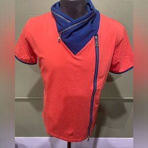 Vasssari Orange and Blue Zippered T-Shirt modern fit soft cotton